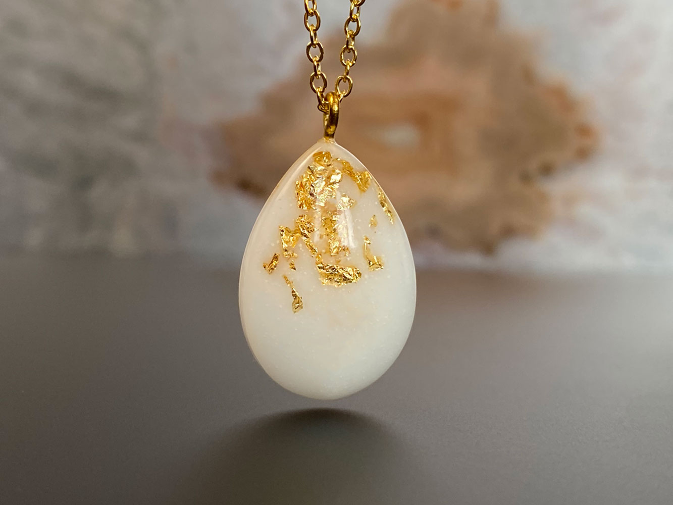 Breast Milk Drop Necklace with Umbilical Stump and Opal Flakes