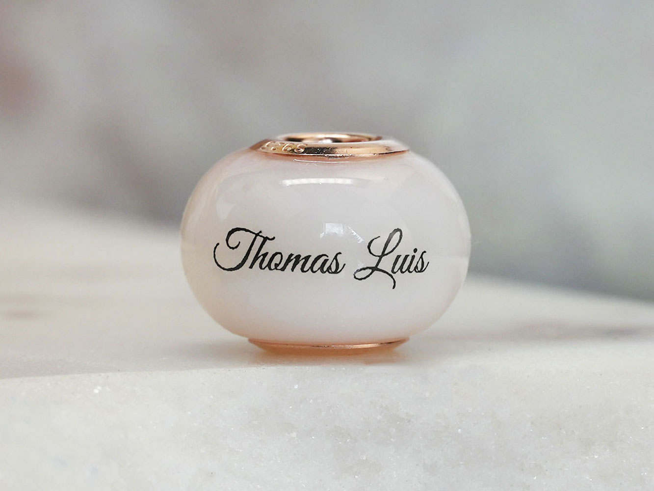 breastmilk jewelry bead with rosegold childs name birth date keepsakemom