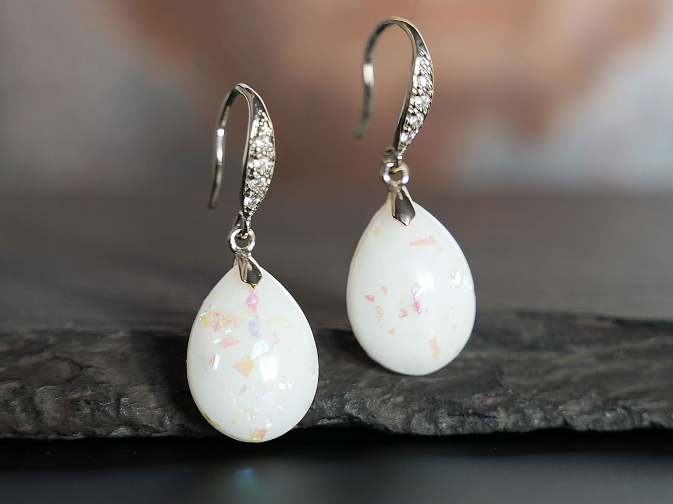 Breastmilk Dangle Opal Ywhite Gold Drop Earrings
