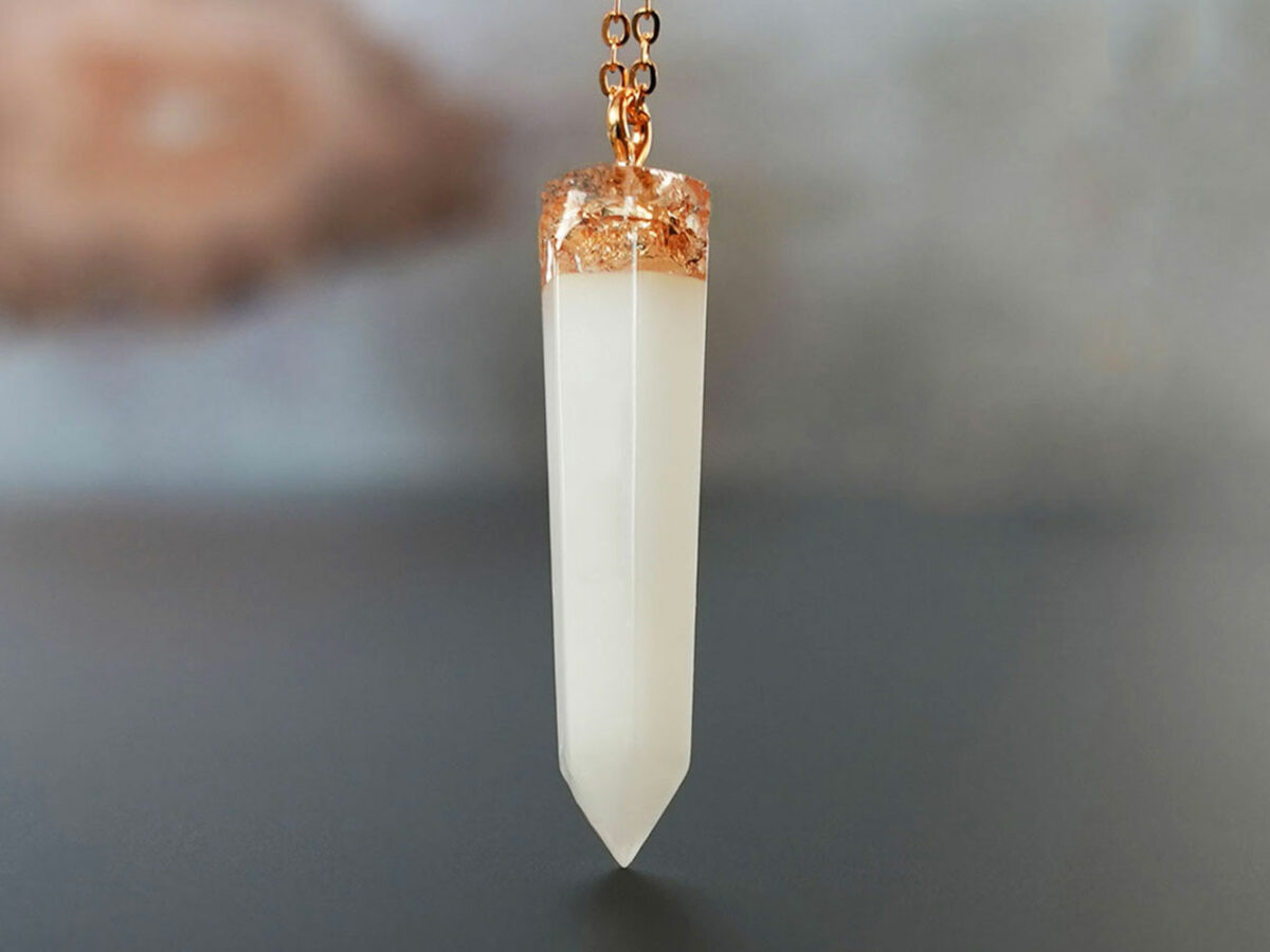 Breastmilk Jewelry dagger crystal necklace with gold chain and flakes KeepsakeMom