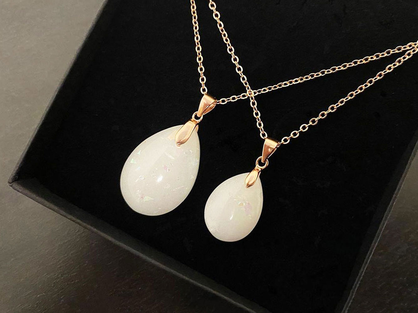 Breastmilk Jewelry Drop Necklace Opal Rose Gold Keepsakemoms