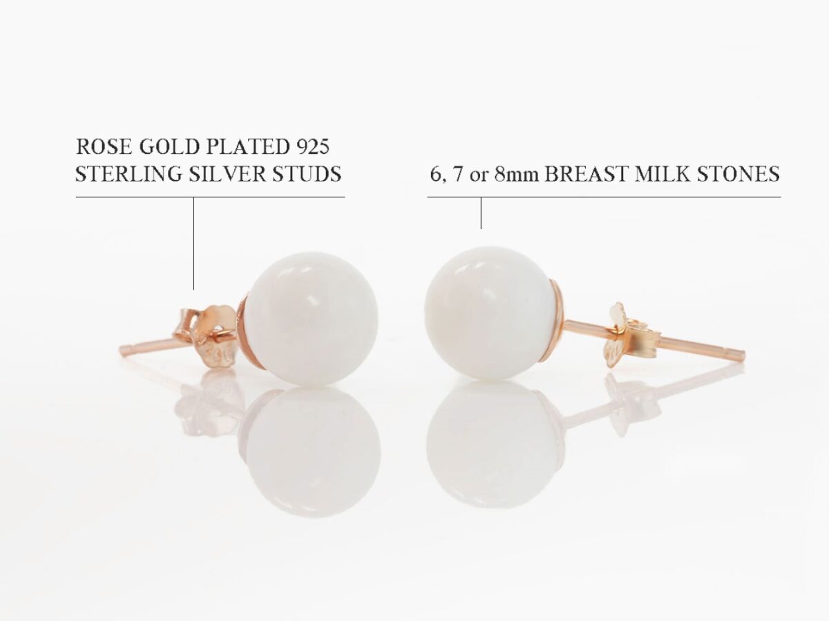 breast milk jewelry studded pearl shaped earrings on white background from KeepsakeMom