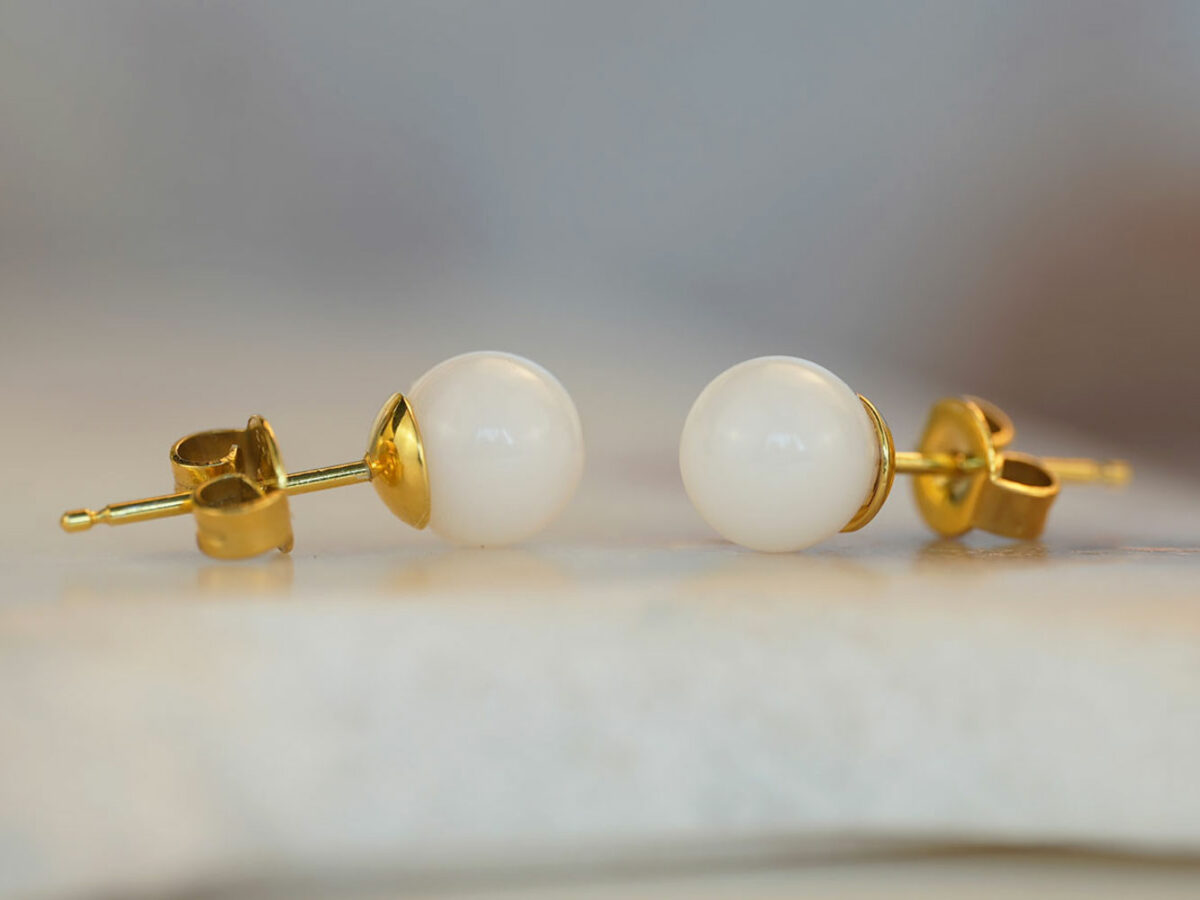 breastmilk jewelry pearls studded earrings KeepsakeMom sterling silver plated gold