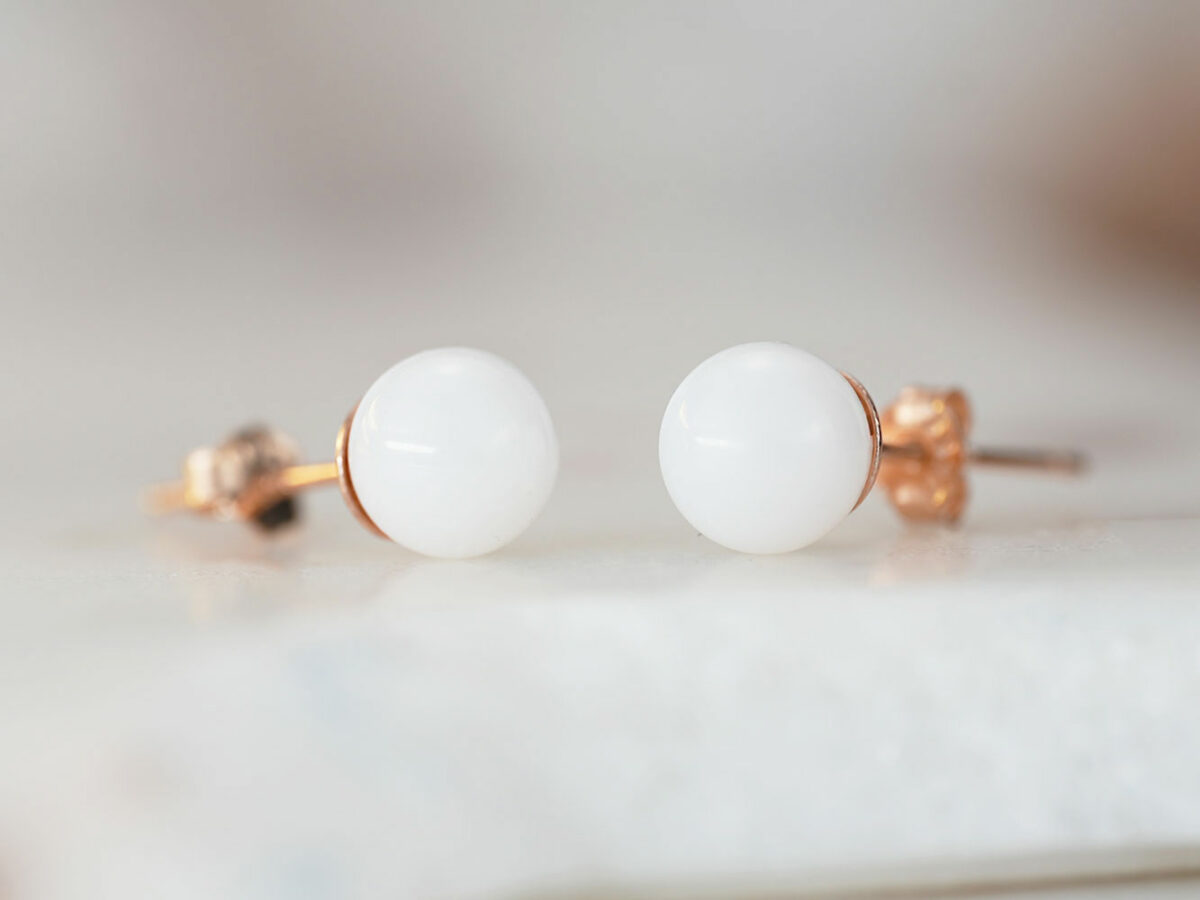 breastmilk jewelry pearls studded earrings KeepsakeMom sterling silver plated rose gold