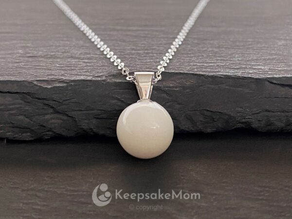 breastmilk jewelry pearl necklace KeepsakeMom bail chain silver