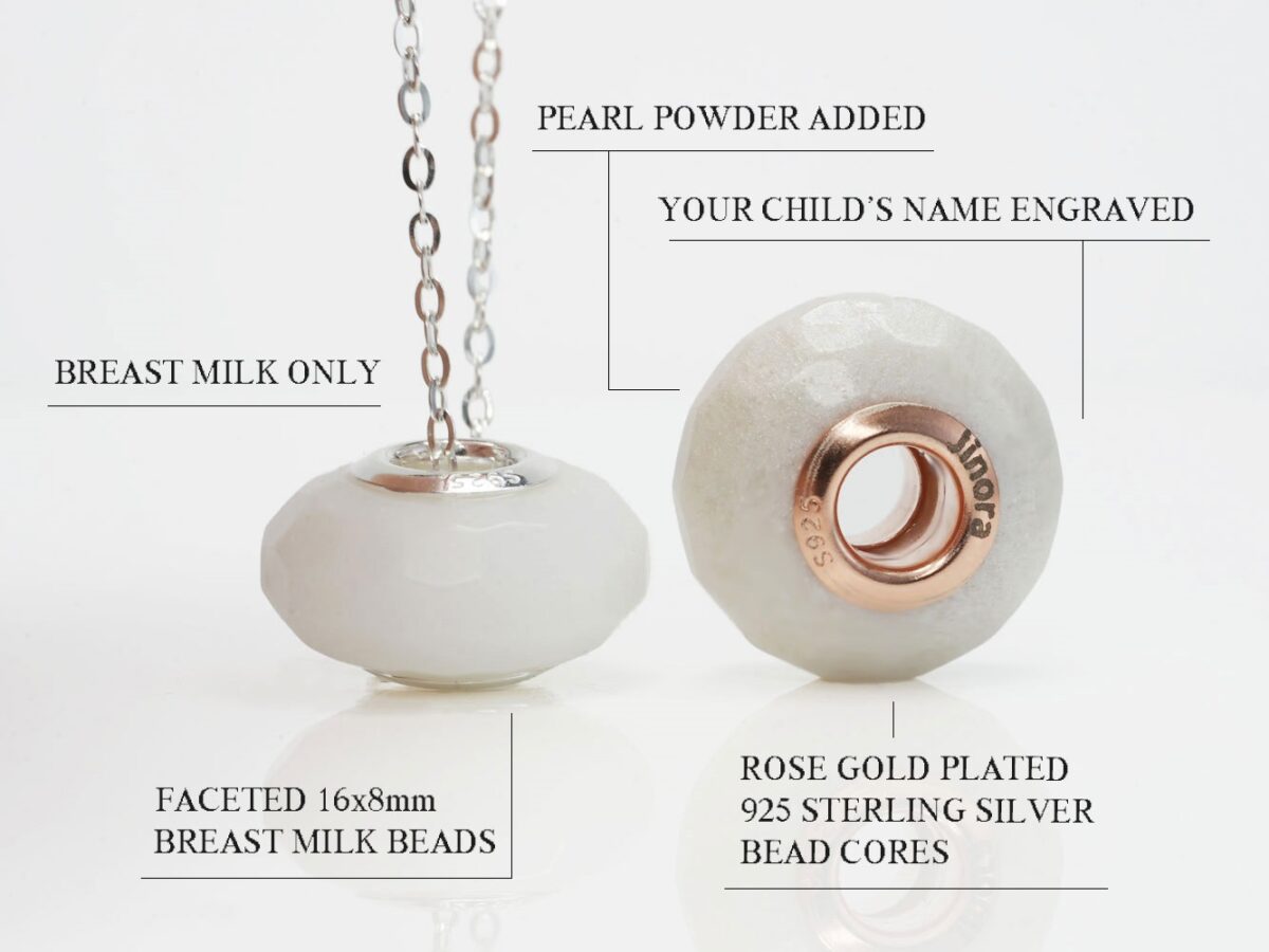breast milk beads faceted side and front view with pearl powder from keepsakemom