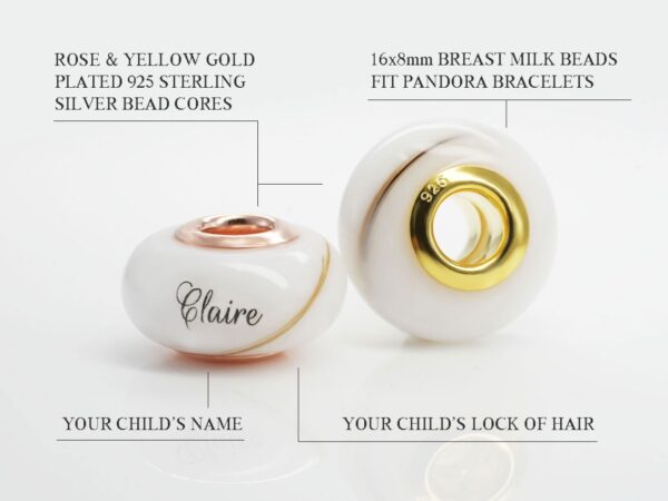 breast milk jewelry beads rose and yellow gold names and hair from keepsakemom
