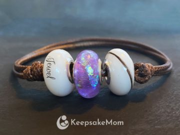 Breastmilk Bracelet Three Beads Breast Milk Charm Bracelet with Pandora-Style Beads, Child Name and Birth Color - Keepsake Mom