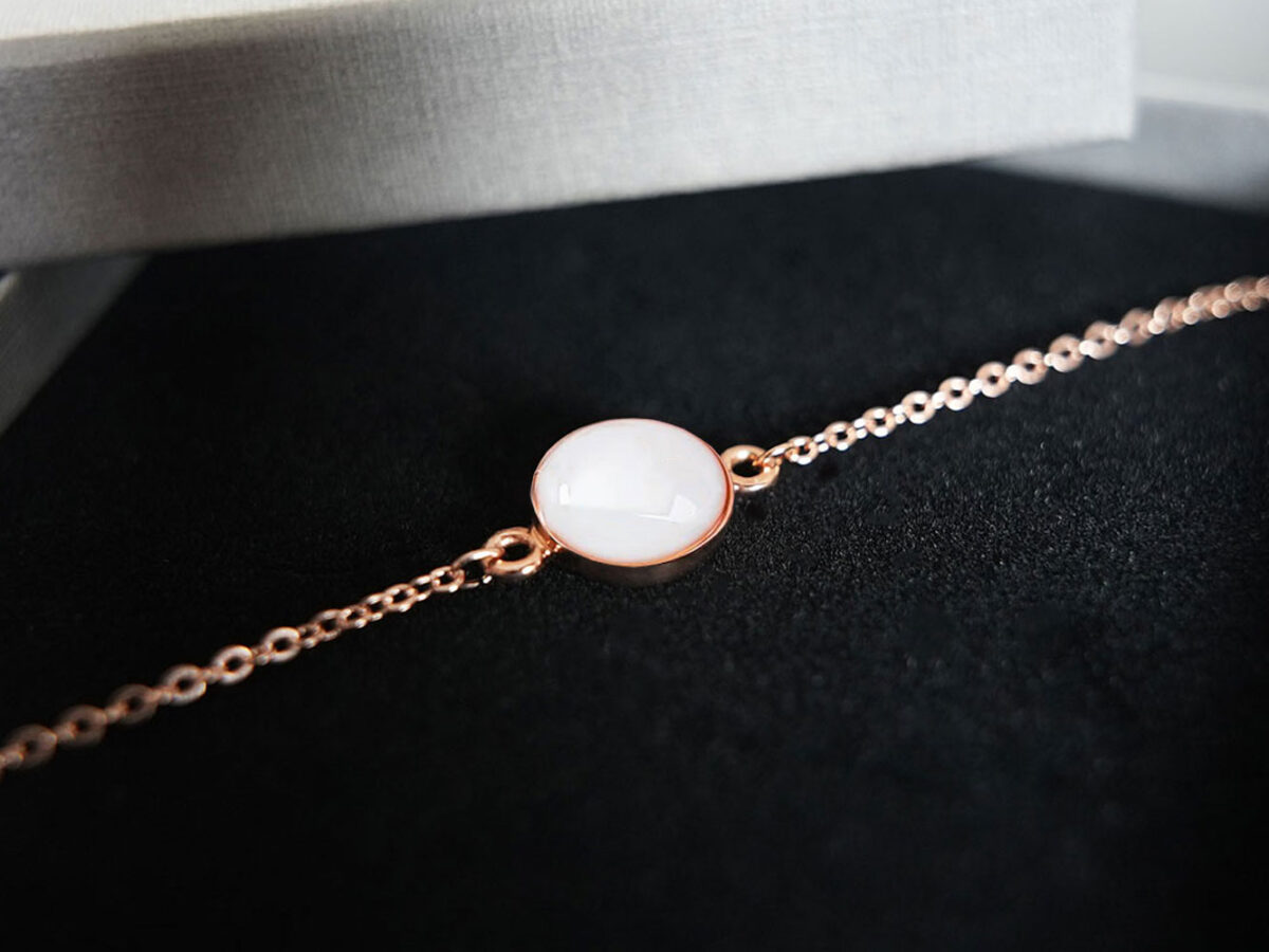 breastmilk jewelry disc bracelet rose gold keepsakemom in a box black foam