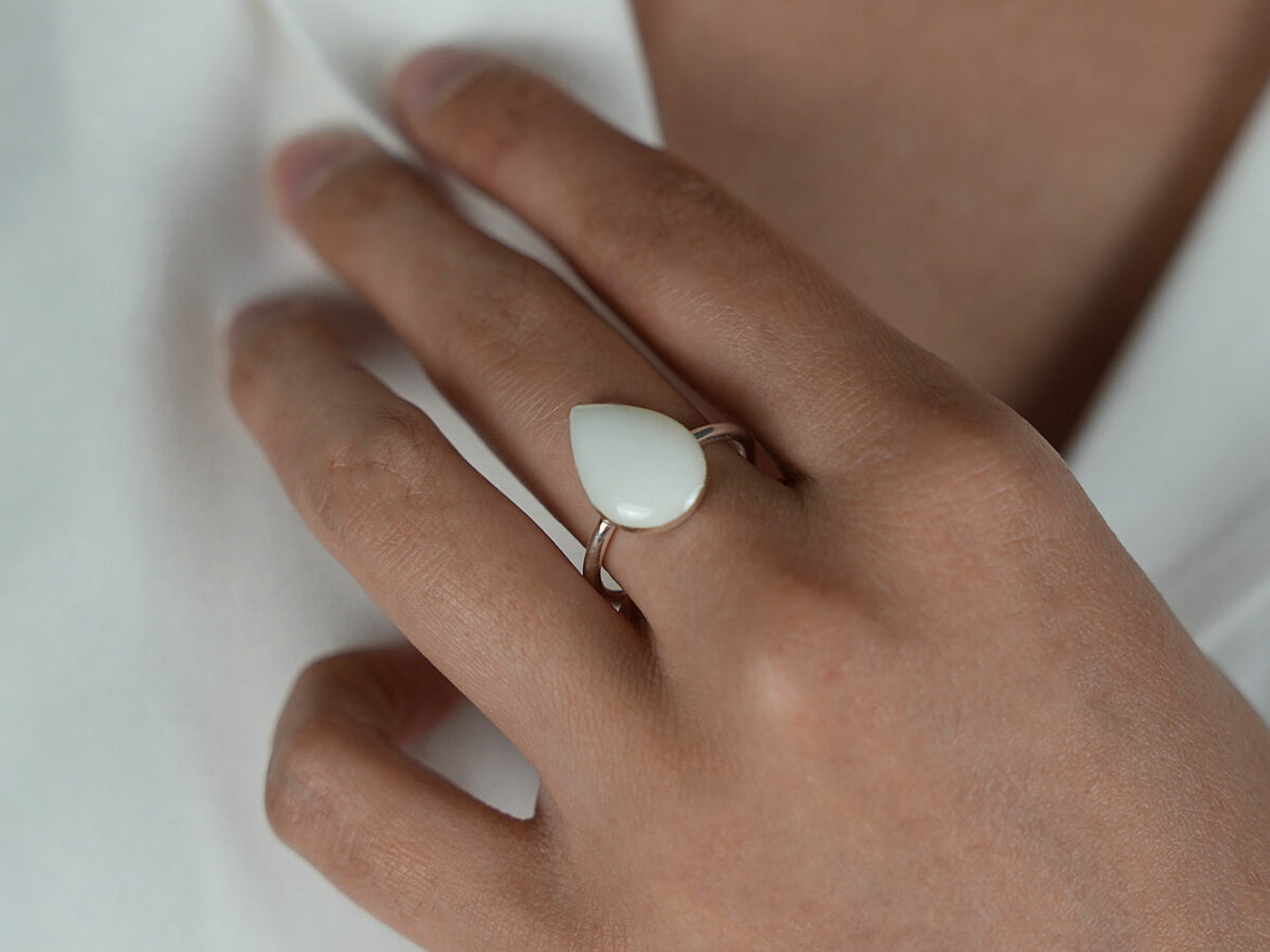 sterling silver teardrop ring with rope band, breast milk stone from KeepsakeMom