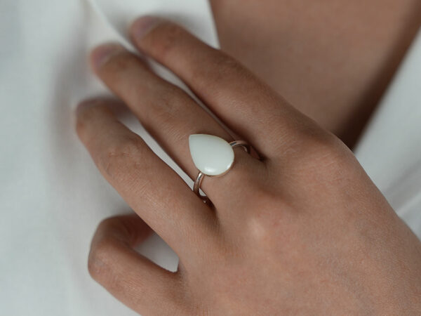 sterling silver teardrop ring with rope band, breast milk stone from KeepsakeMom