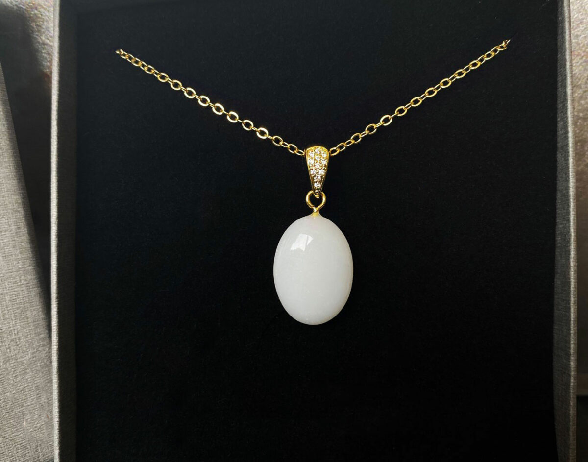 breastmilk jewelry milky brilliance oval necklace with fancy bail crystals from KeepsakeMom gold