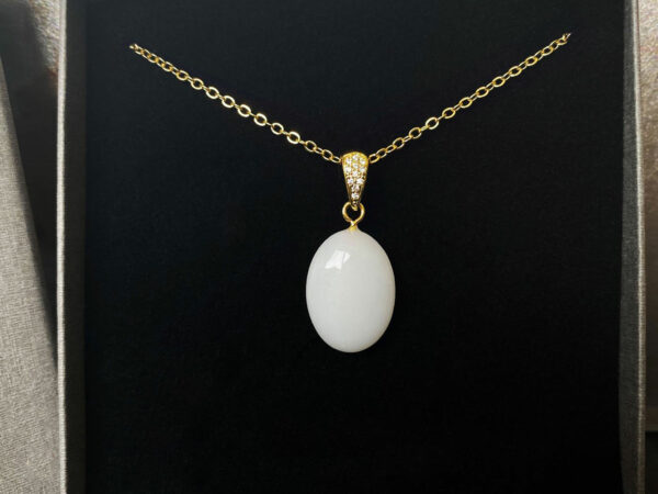 breastmilk jewelry milky brilliance oval necklace with fancy bail crystals from KeepsakeMom gold