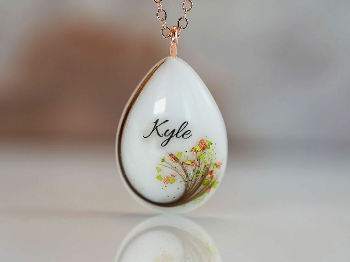 Breastmilk jewelry necklace pendant drop design your own flakes baby name hair from KeepsakeMom