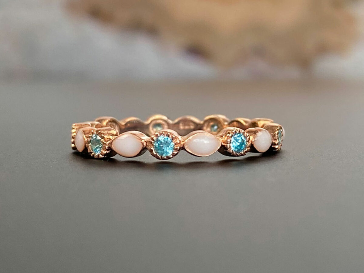 breastmilk ring infinity fine stacker band rose gold blue crystals KeepsakeMom