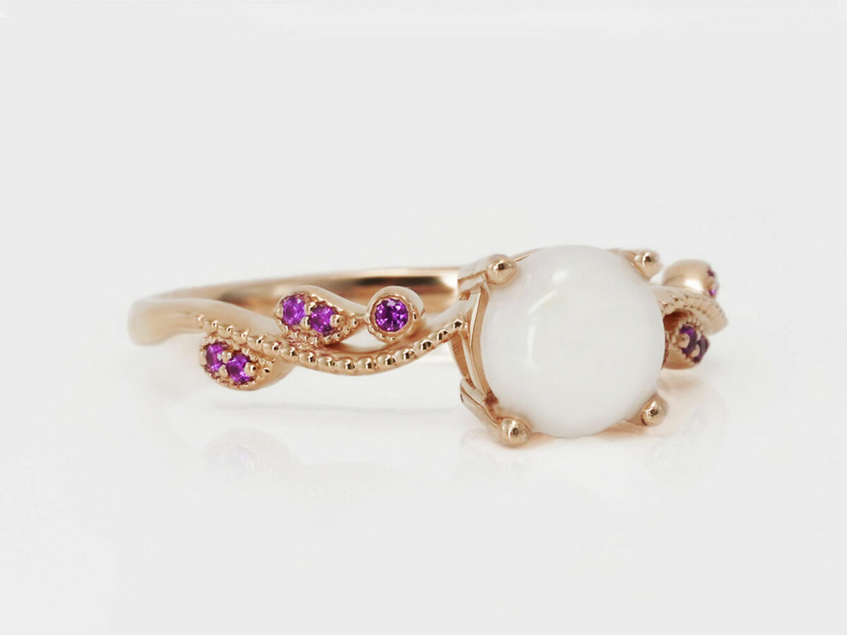breast milk jewelry ring amethyst crystals round breastmilk stone from Keepsake Mom rose gold