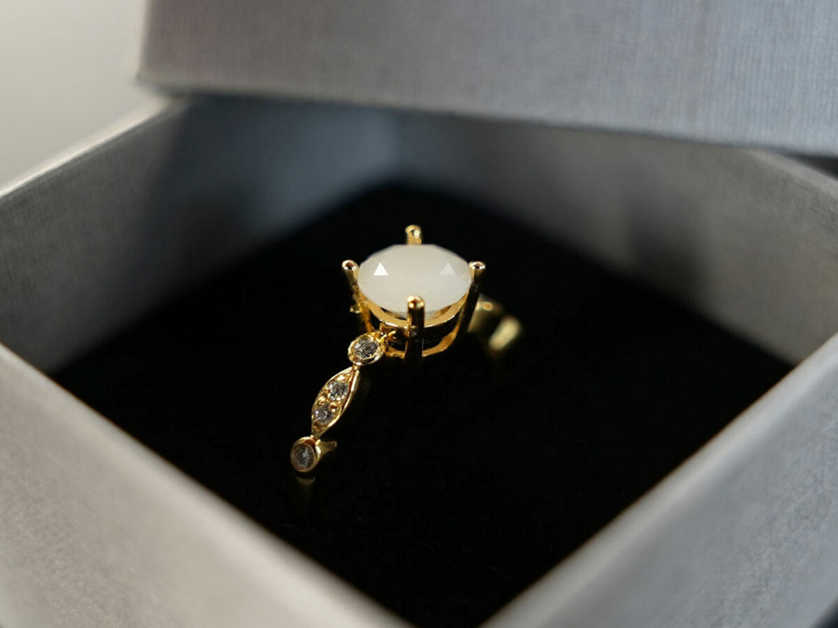 yellow gold plated sterling silver breast milk jewelry with diamond shape stone and diamond crystals from KeepsakeMom