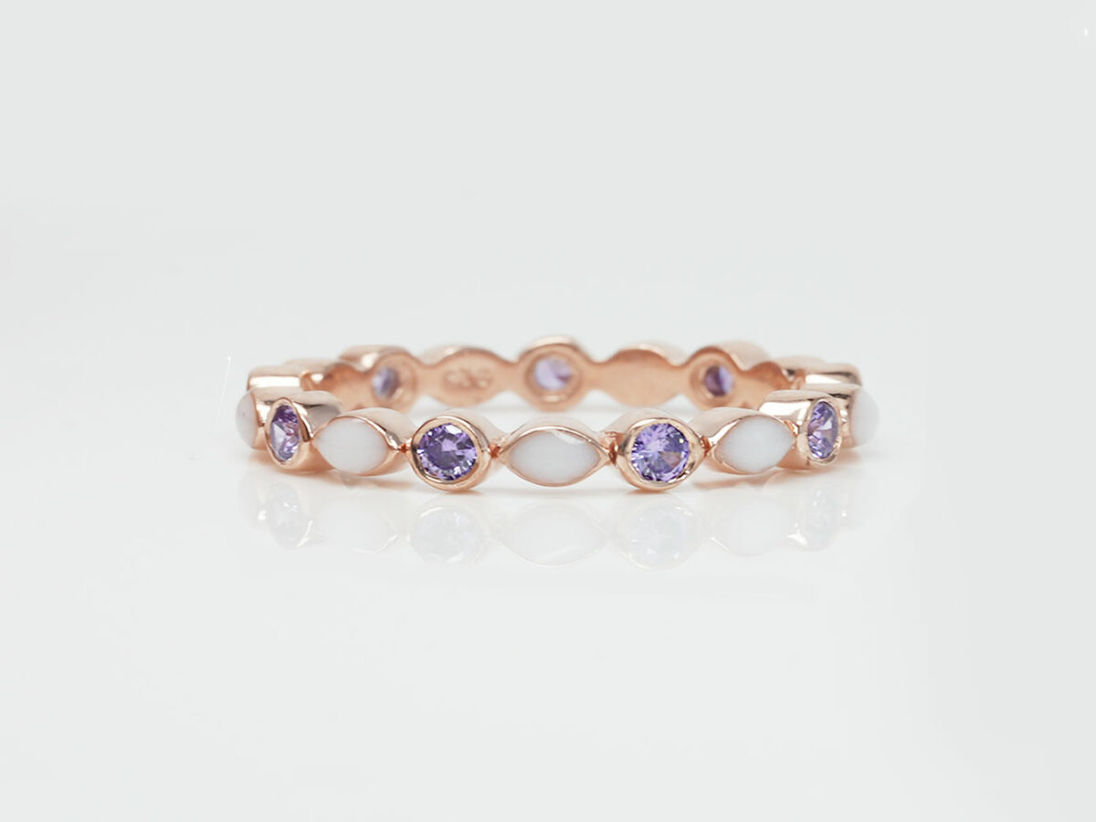 Breast milk jewelry rose gold ring amethyst February crystals from keepsakemom fine band infinity marquise style ring