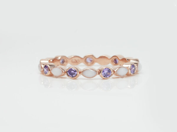 Breast milk jewelry rose gold ring amethyst February crystals from keepsakemom fine band infinity marquise style ring