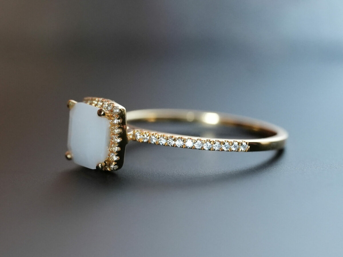 breastmilk jewelry ring square diamond breastmilk stone band crystals Keepsakemom yellow gold side