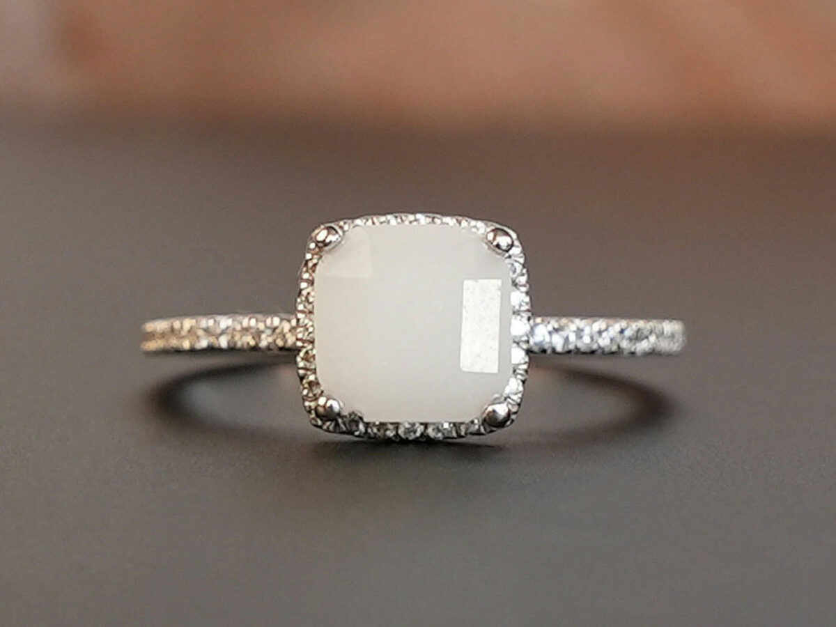 breastmilk jewelry ring square diamond breastmilk stone band crystals Keepsakemom white gold