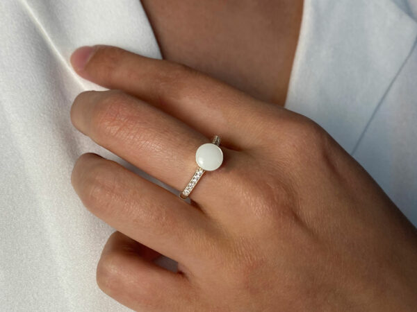 breastmilk ring jewelry fine band birth month color crystals round breastmilk stone KeepsakeMom sterling silver clear crystals