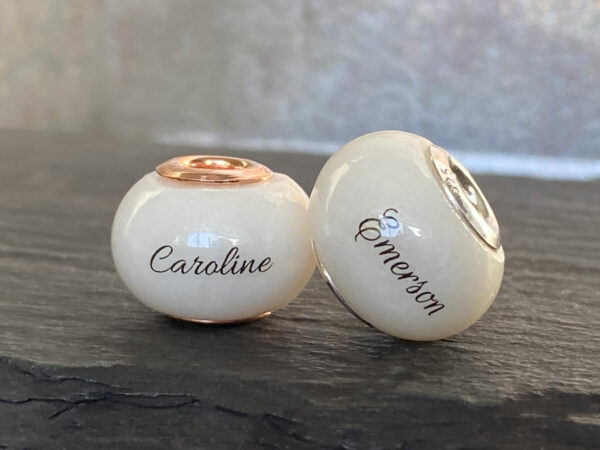 breastmilk jewelry bead with rosegold silver childs name birth date keepsakemom