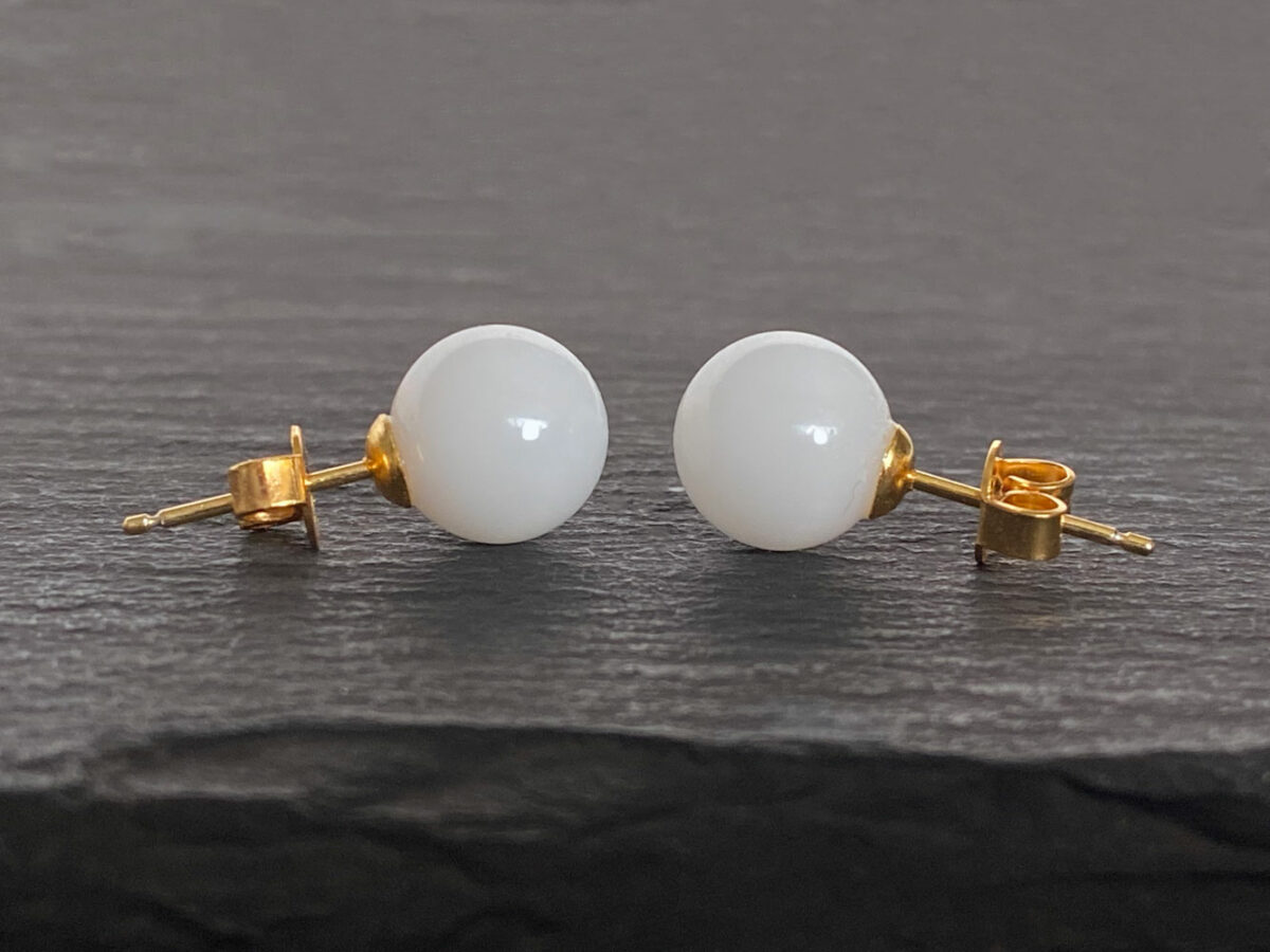 breastmilk jewelry pearls studded earrings KeepsakeMom sterling silver plated yellow gold