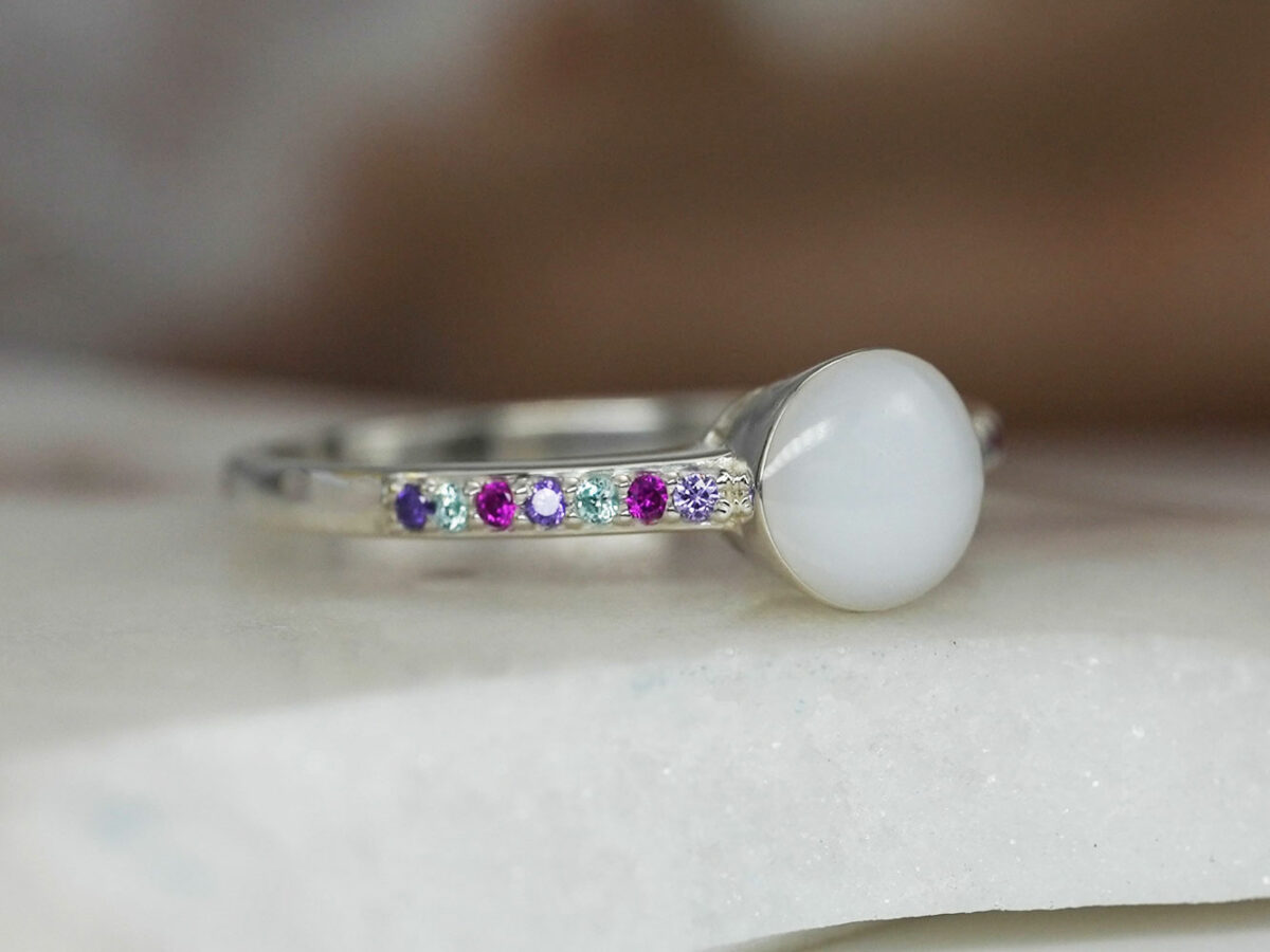 breastmilk ring jewelry fine band birth month color crystals round breastmilk stone KeepsakeMom