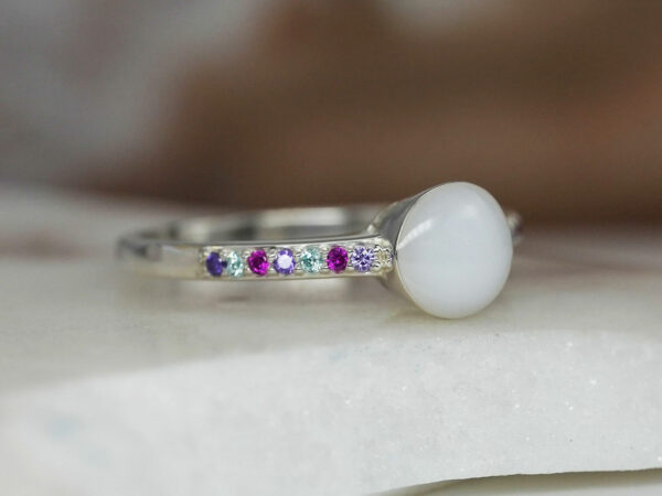 breastmilk ring jewelry fine band birth month color crystals round breastmilk stone KeepsakeMom