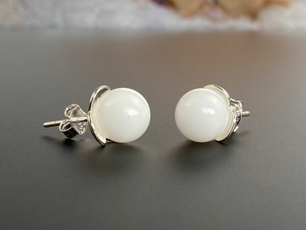 breastmilk jewelry pearl spheres studded earrings KeepsakeMom sterling silver flower setting