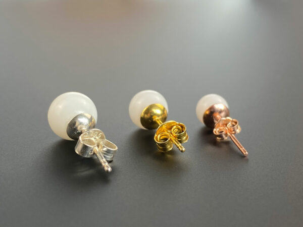 breastmilk jewelry pearls studded earrings KeepsakeMom sterling silver plated gold three sizes