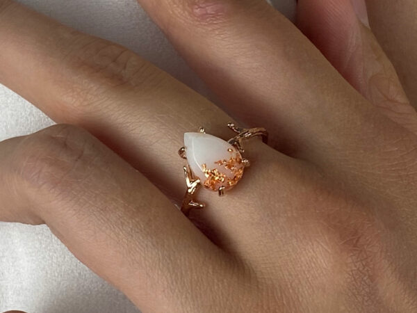 breastmilk jewelry drop branch ring mother nature rose gold flakes KeepsakeMom hand