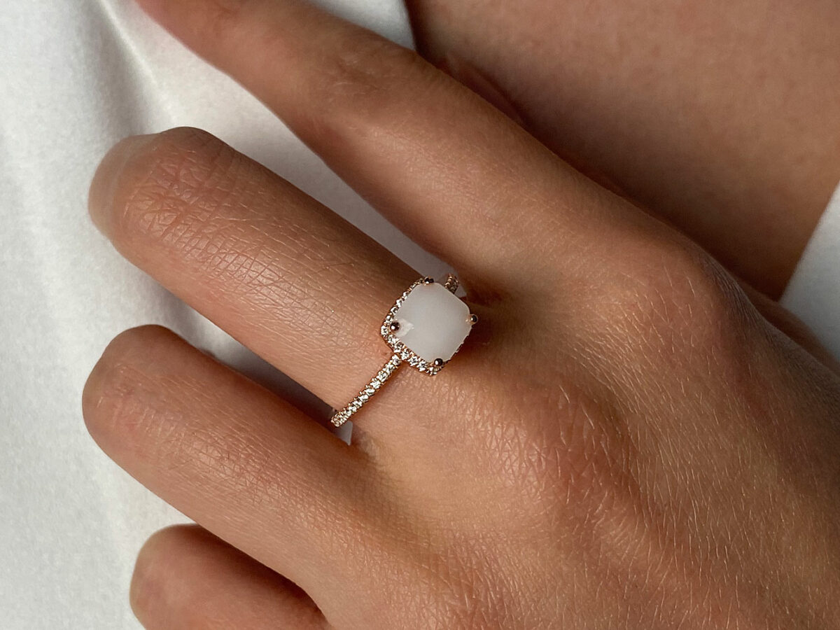 breastmilk jewelry ring square diamond breastmilk stone band crystals Keepsakemom rose gold