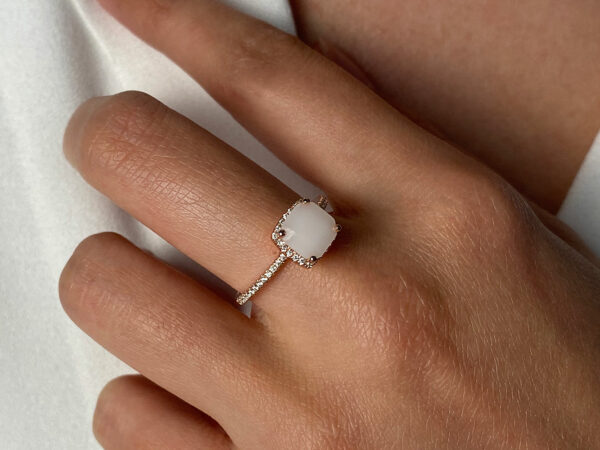 breastmilk jewelry ring square diamond breastmilk stone band crystals Keepsakemom rose gold