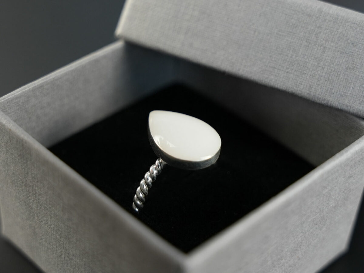 breastmilk jewelry sterling silver ring drop shaped KeepsakeMom rope band