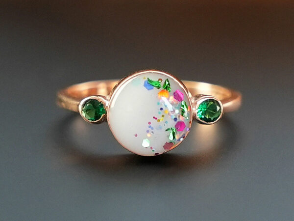 breastmilk jewelry round ring two birth month crystals August green peridot KeepsakeMom