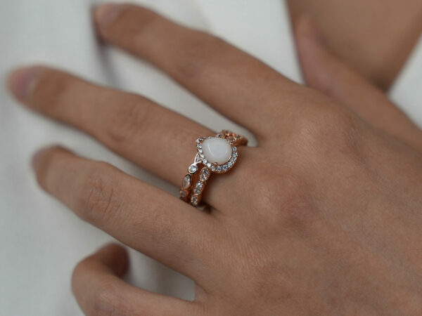 breastmilk jewelry ring set timeless beauty rose gold pear shaped stone crystals two rows Keepsakemom