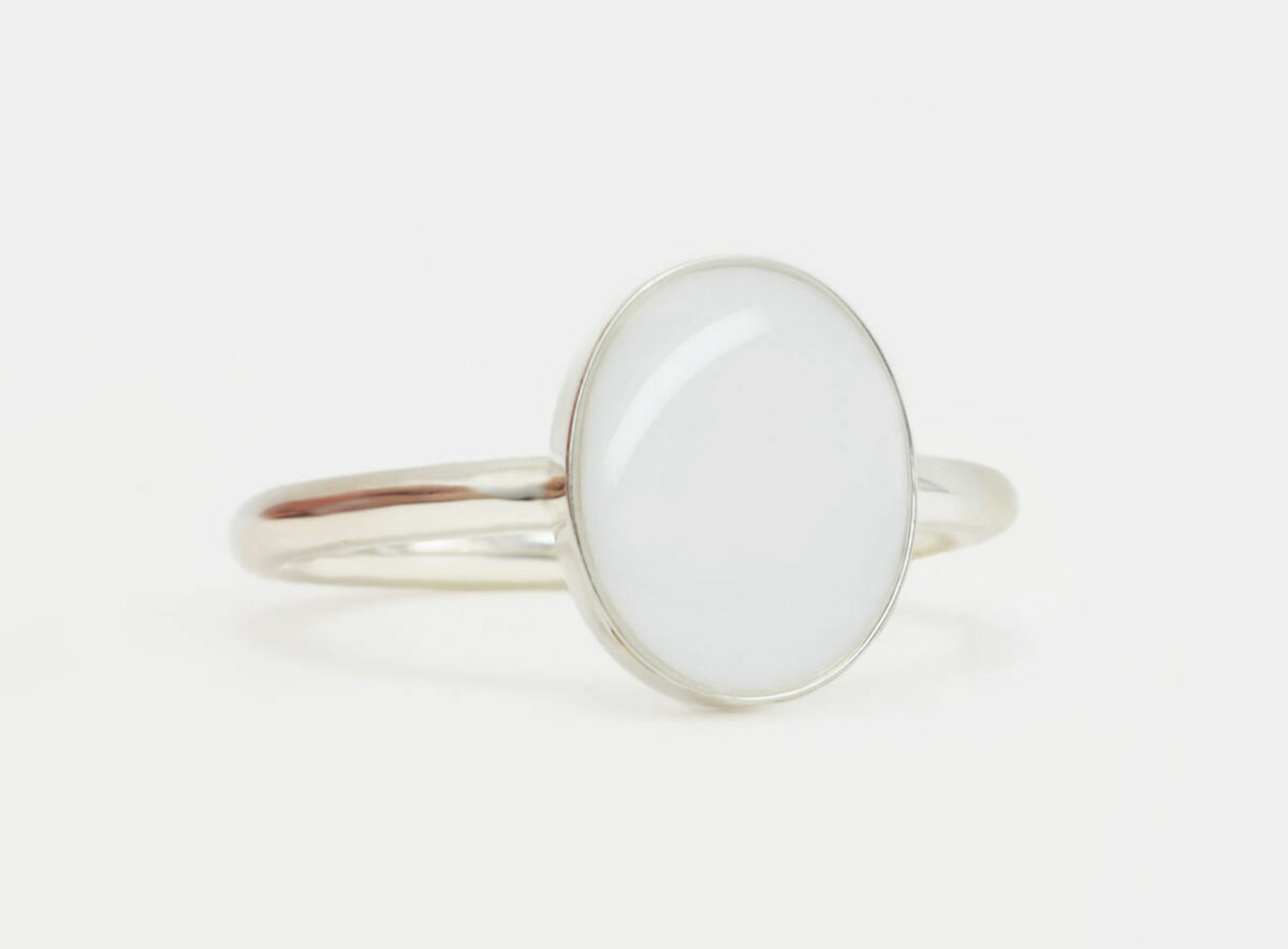white gold plated sterling silver oval-shaped breast milk ring from KeepsakeMom