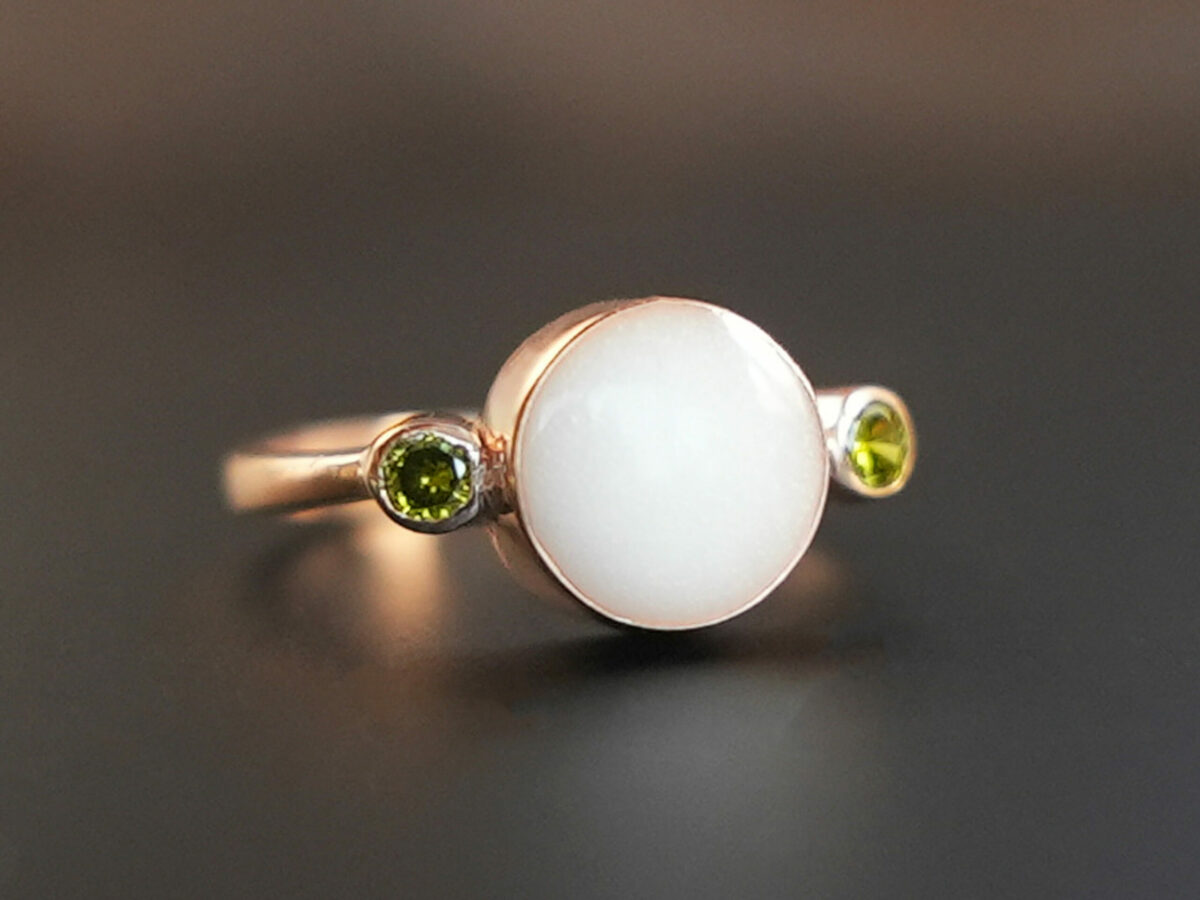 breastmilk jewelry round ring two birth month crystals August green peridot KeepsakeMom