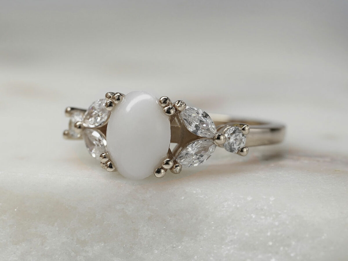 breastmilk jewelry ring oval breast milk stone KeepsakeMom fancy white gold