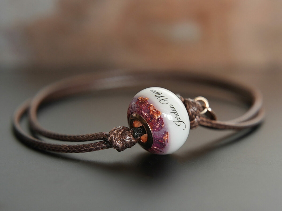 breastmilk jewelry bead bracelet with birth color childs name birth date rosegold flakes keepsakemom