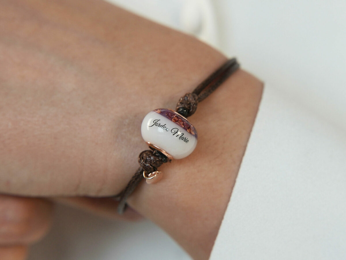 breastmilk jewelry bead bracelet with birth color childs name birth date rosegold flakes keepsakemom