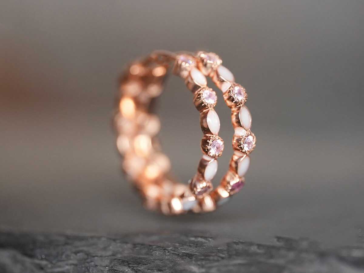 breastmilk jewelry earrings studded hoops infinity marquise style pink tourmaline crystals KeepsakeMom rose gold
