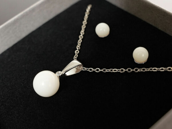 breastmilk jewelry set sterling silver pearl studded earrings and necklace from KeepsakeMom