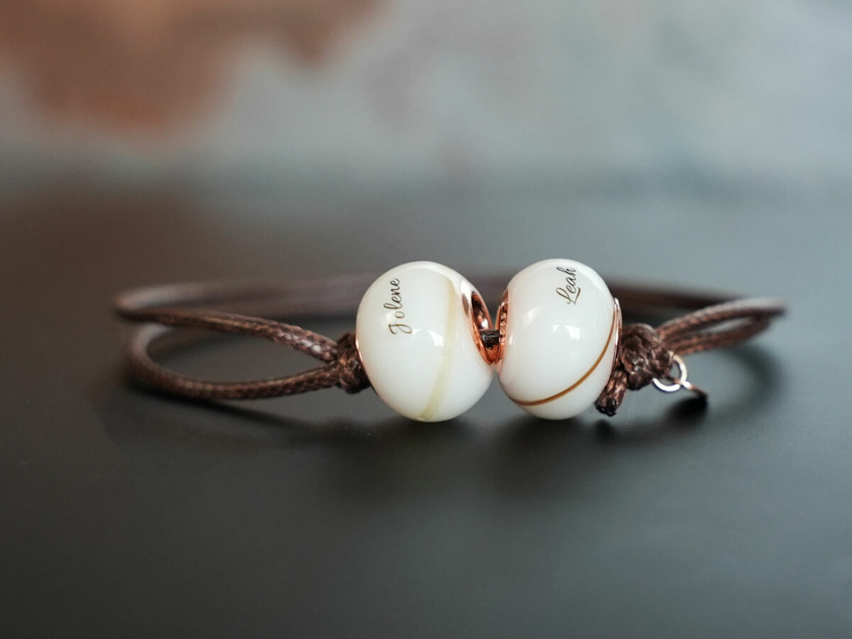breastmilk jewelry bead bracelet with birth date hair inclusion childs name rosegold keepsakemom