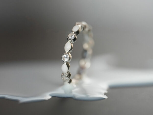 breastmilk ring infinity fine stacker band sterling silver white gold clear crystals KeepsakeMom