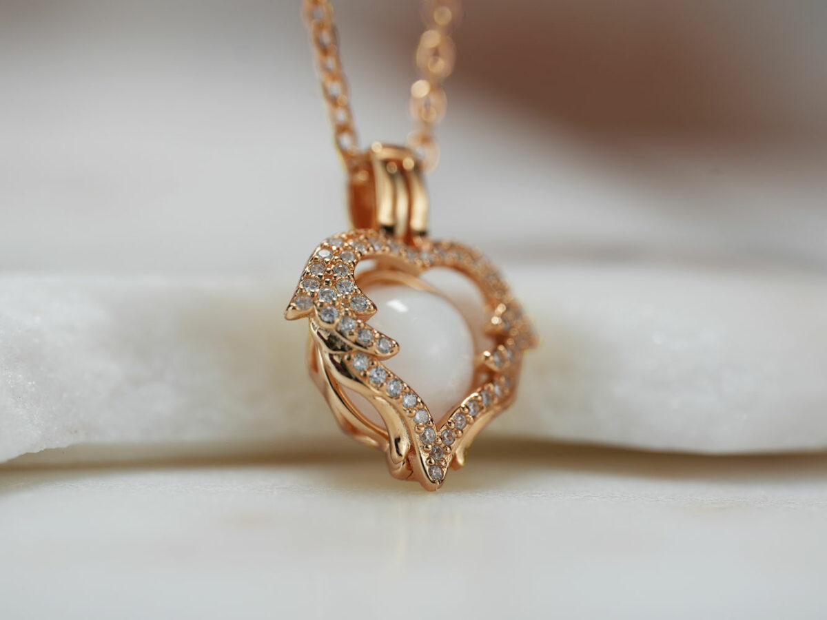 breastmilk jewelry locket necklace pendant pearl milk Keepsakemom rose gold wings heart