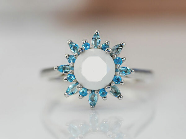 white gold plated sterling silver diamond-shaped breast milk ring with zircon crystals from KeepsakeMom