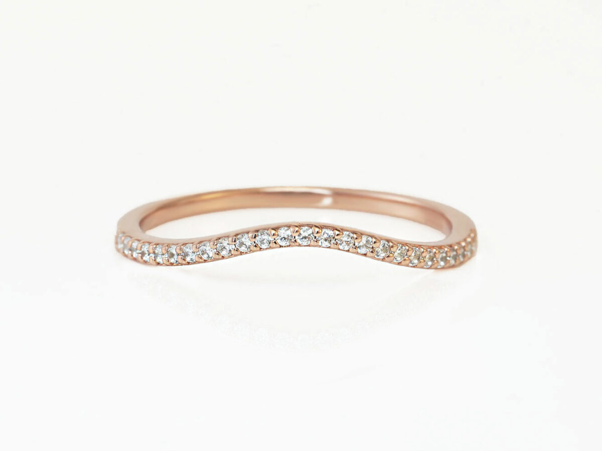 breastmilk jewelry add-on ring fine band KeepsakeMom rose gold clear crystals wave shaped